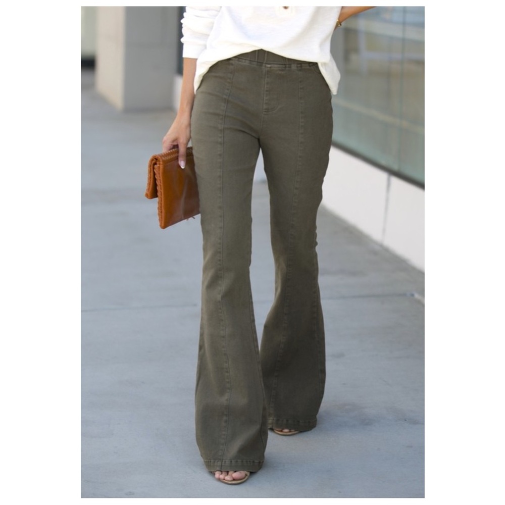 Khaki Wide Leg Flare Jeans